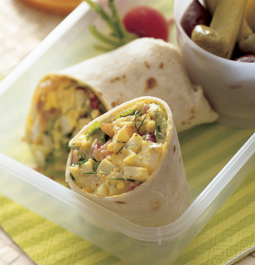 Dilled shrimp and egg salad wraps recipe