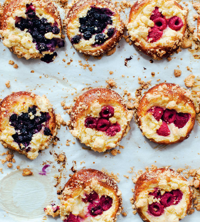 Raspberry, rhubarb and custard brioches recipe