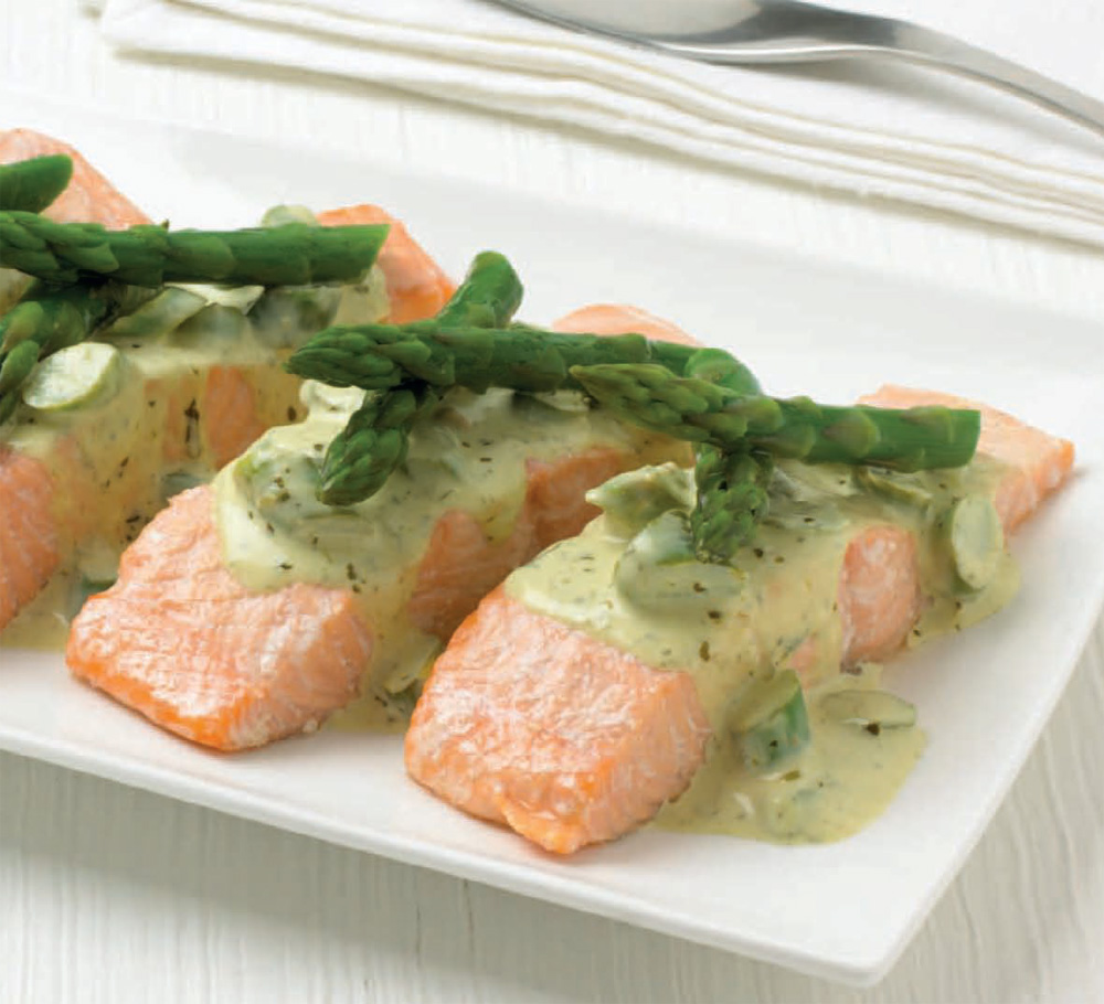 Salmon and asparagus with a basil sauce recipe