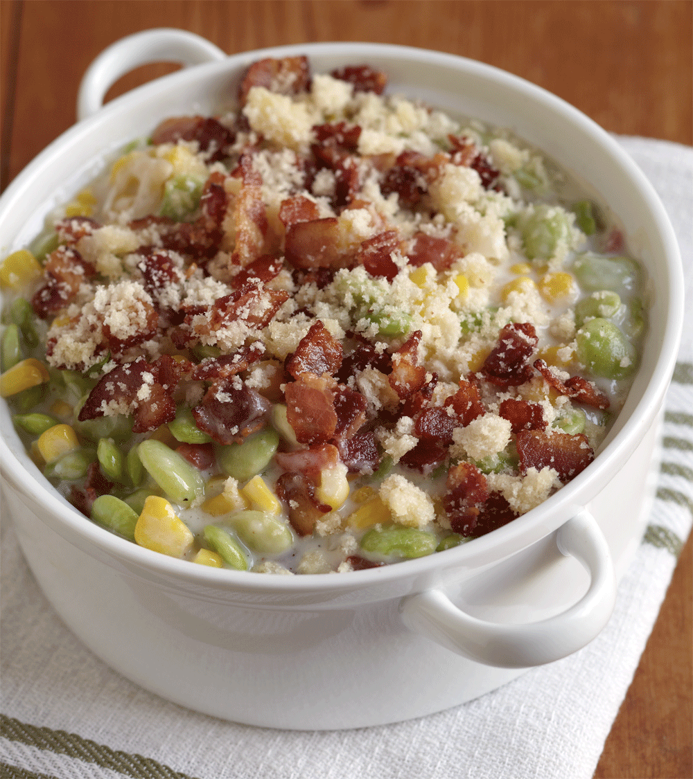 Scalloped butter beans (limas) and corn with bacon recipe