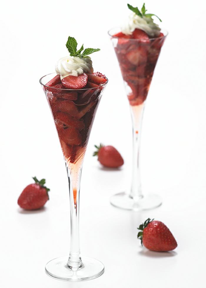 Strawberries in sparkling wine with honey whipped cream recipe