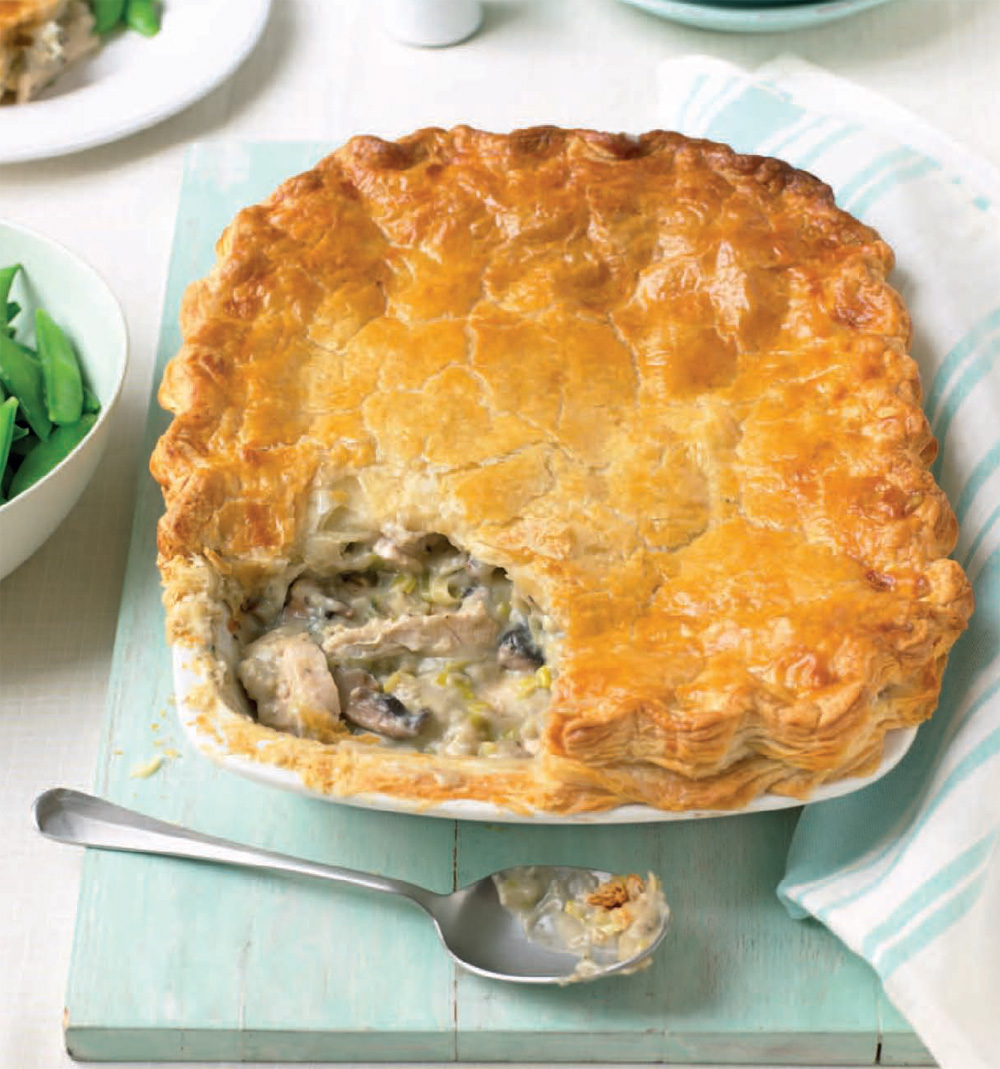 Traditional chicken, leek, and mushroom pie recipe