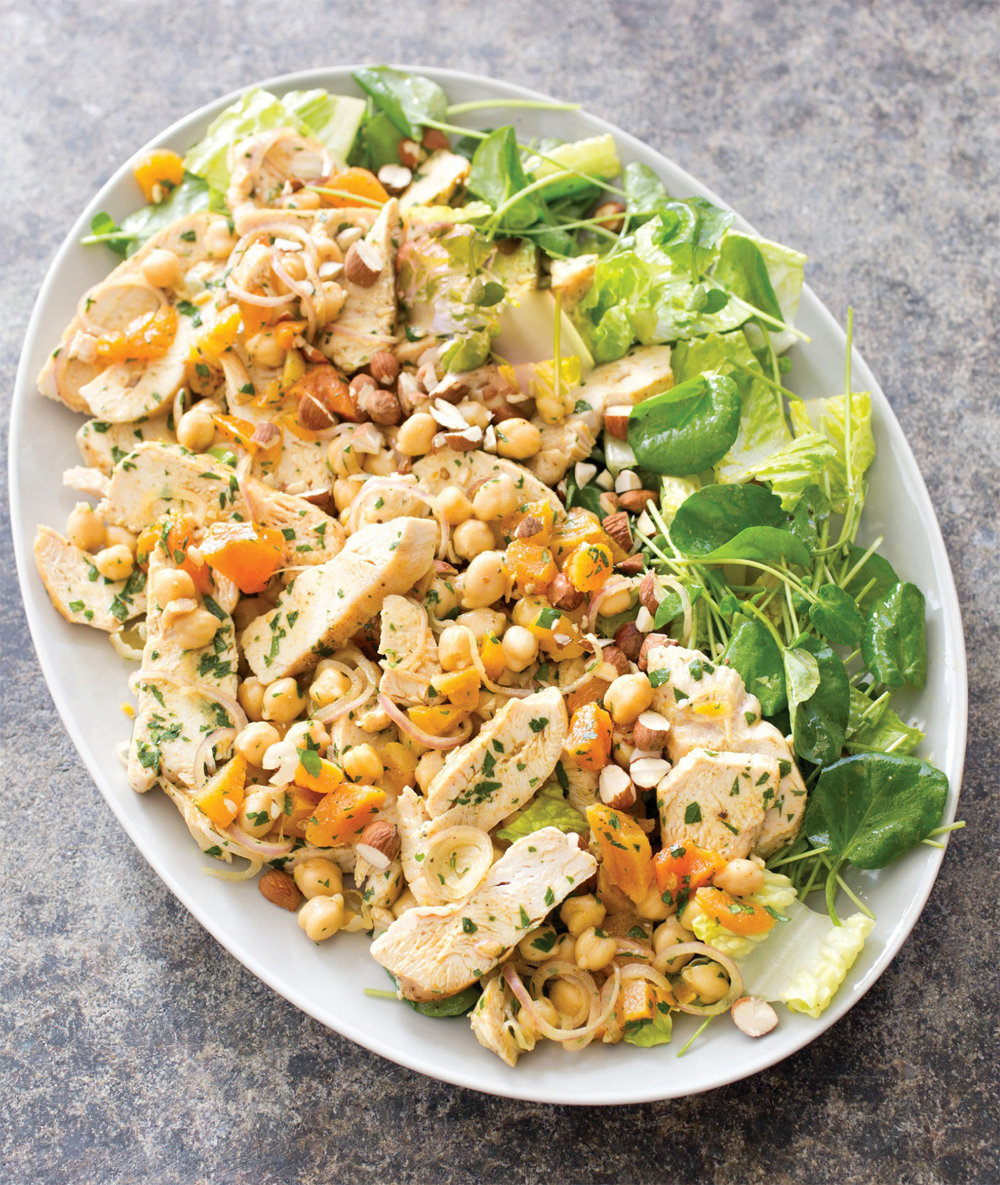 Moroccan chicken salad with apricots and almonds recipe
