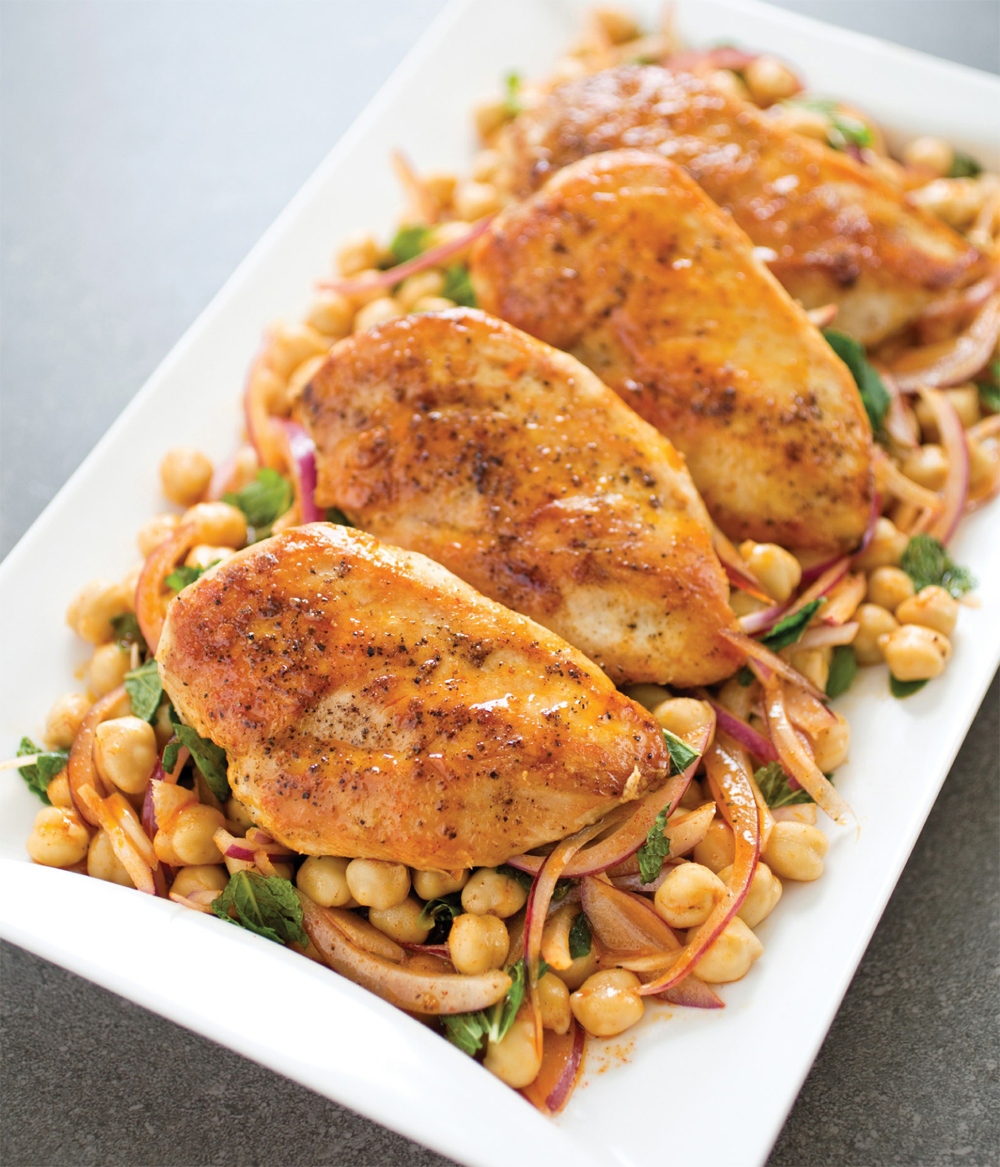 Pan-seared chicken breasts with chickpea salad recipe