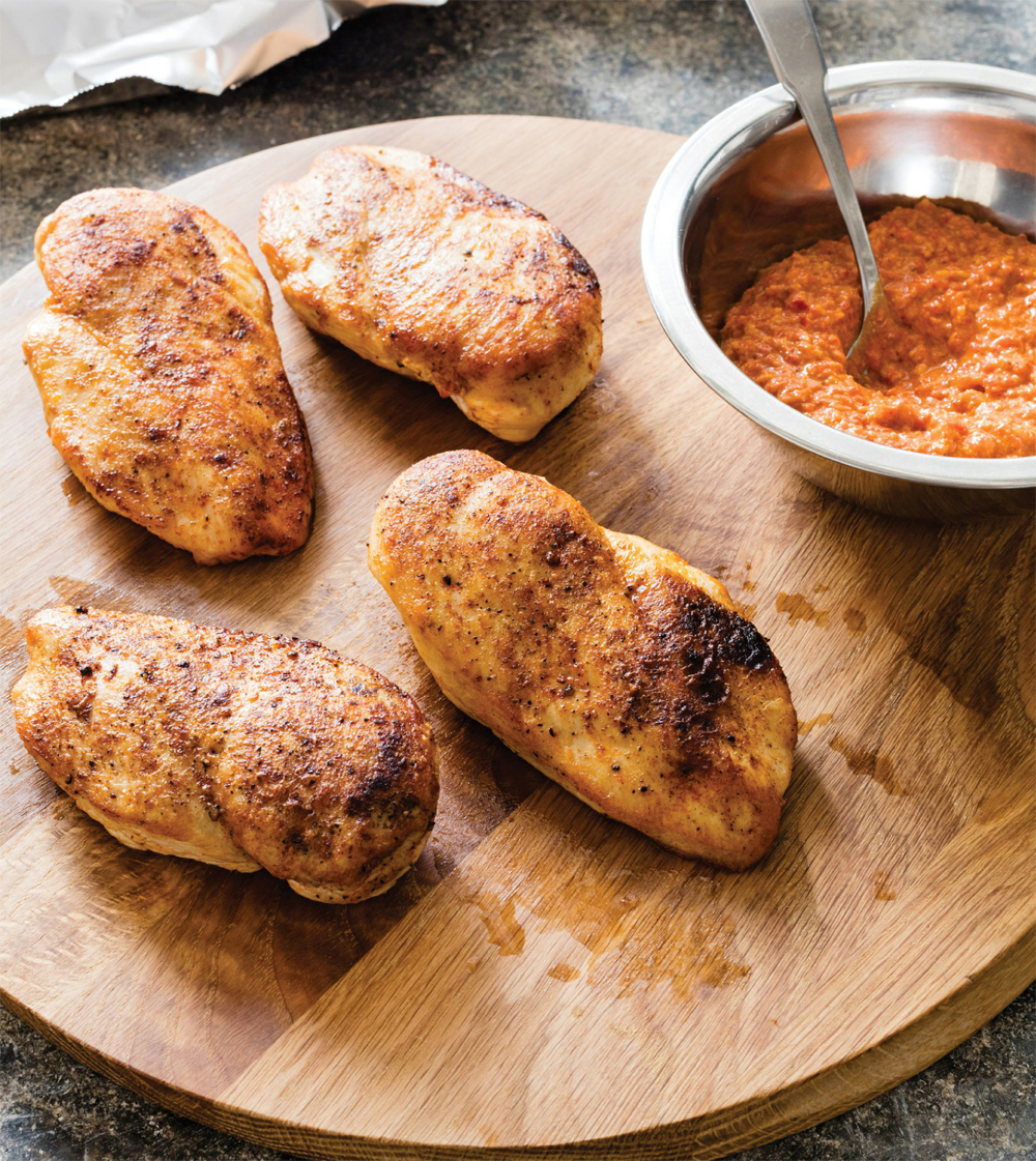 Pan-seared chicken breasts with romesco sauce recipe