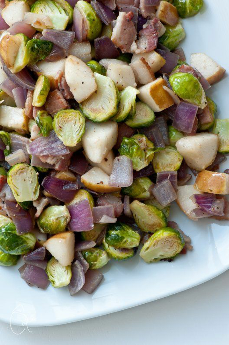 Brussels sprouts, pear, and bacon hash recipe