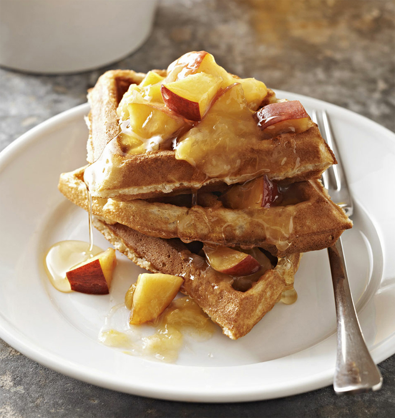 Ginger–green tea waffles with summer peach sauce recipe