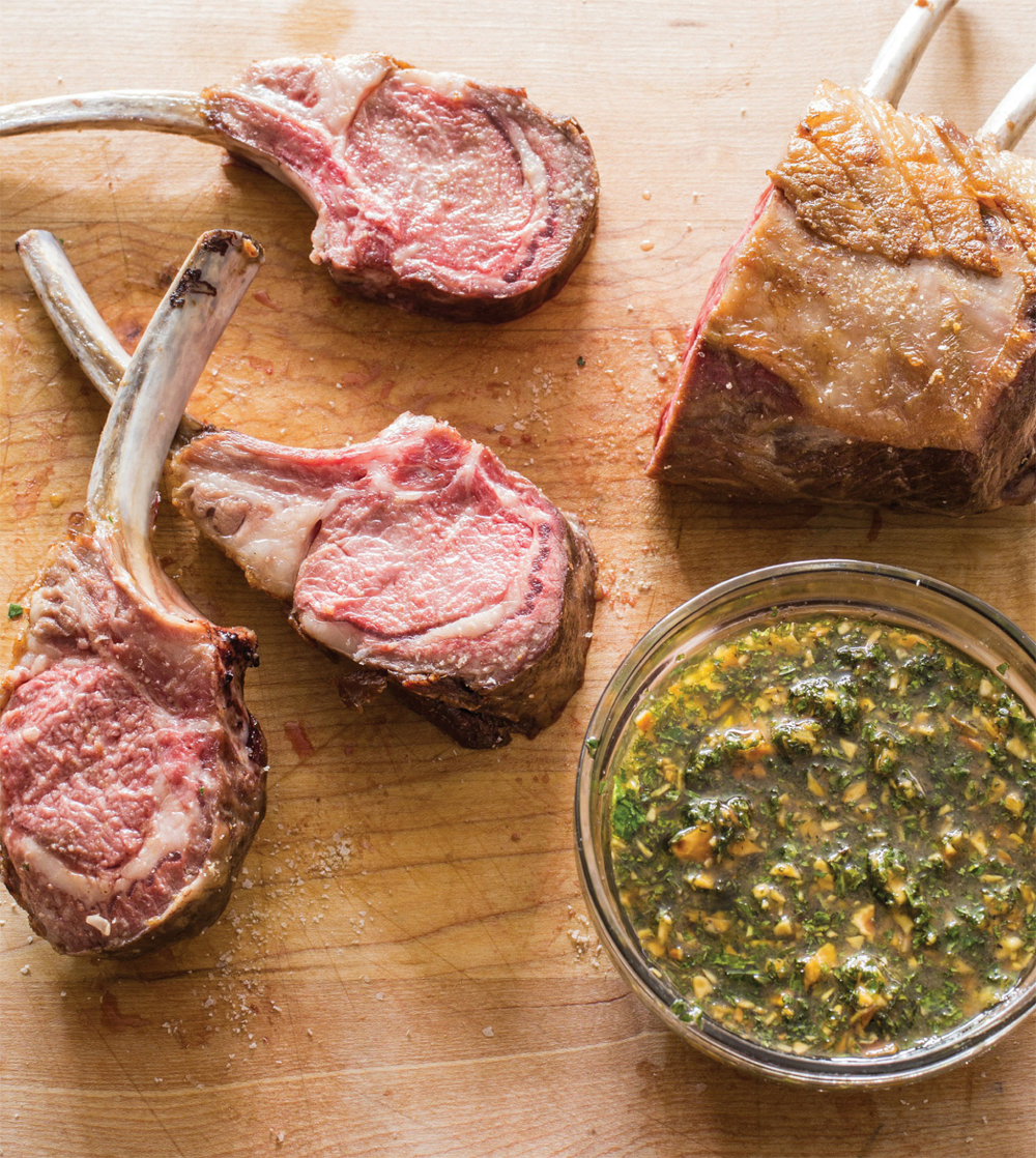Rack of lamb with mint-almond relish recipe