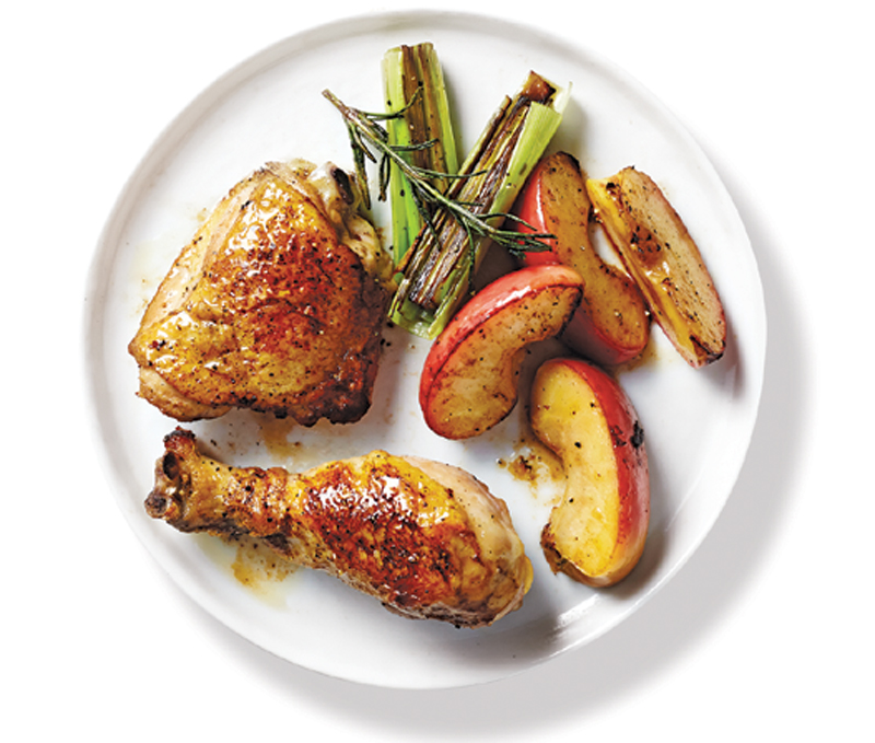 Roasted chicken, apples, and leeks recipe