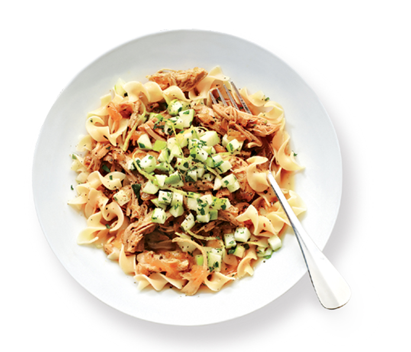 Slow-cooker pork shoulder with apple relish recipe