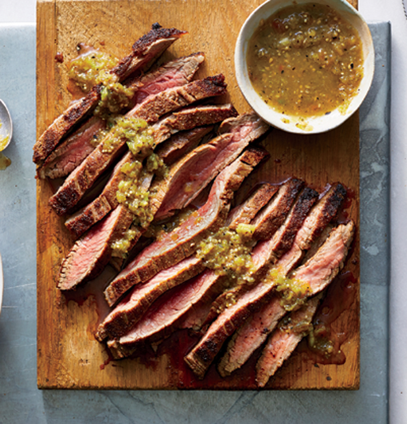 Spice-crusted flank steak with crispy potatoes recipe