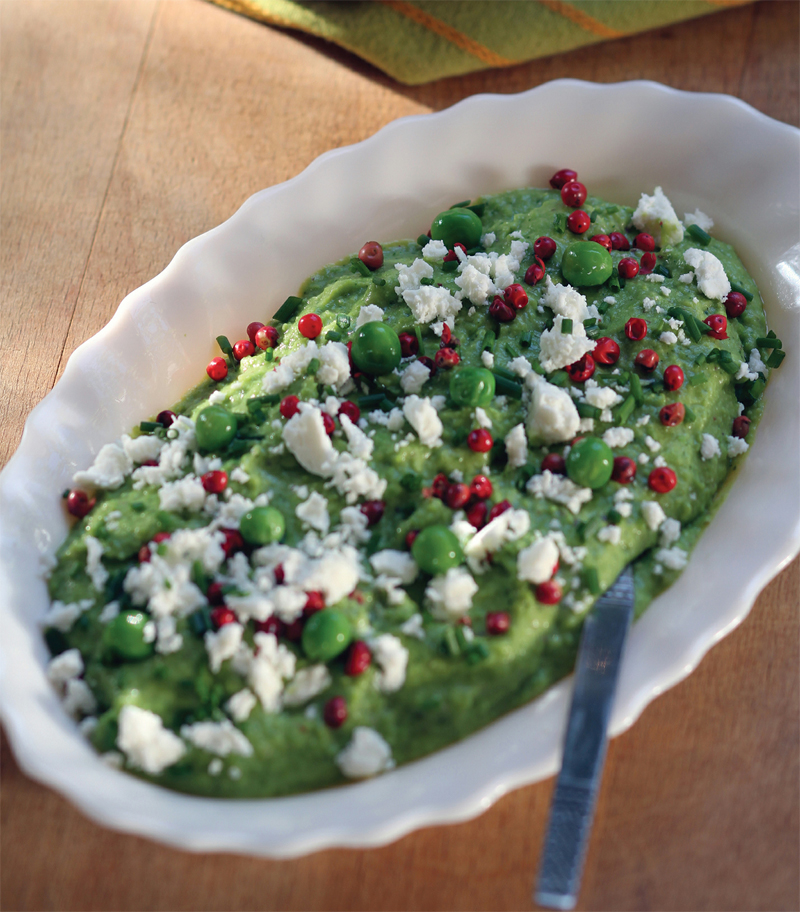 Spring fresh pea puree with herbs and olive oil recipe
