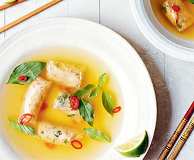 Thai broth with crab, chilli & lime dumplings recipe