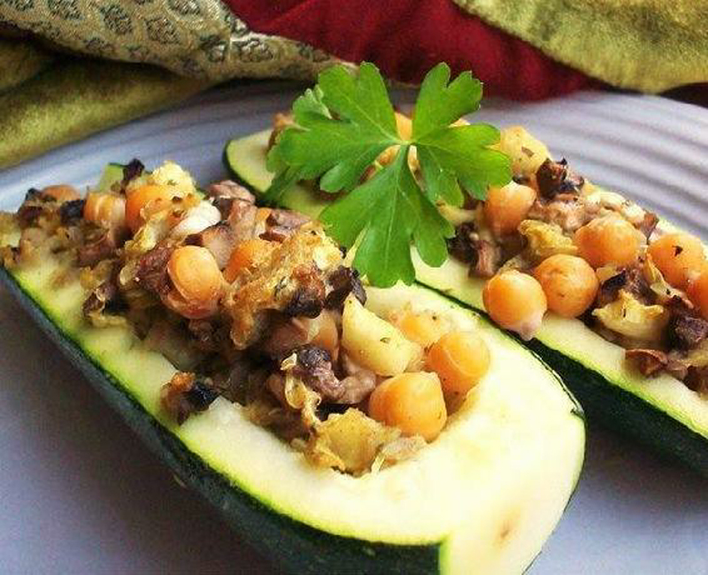 Zucchini with mushroom chick pea stuffing recipe