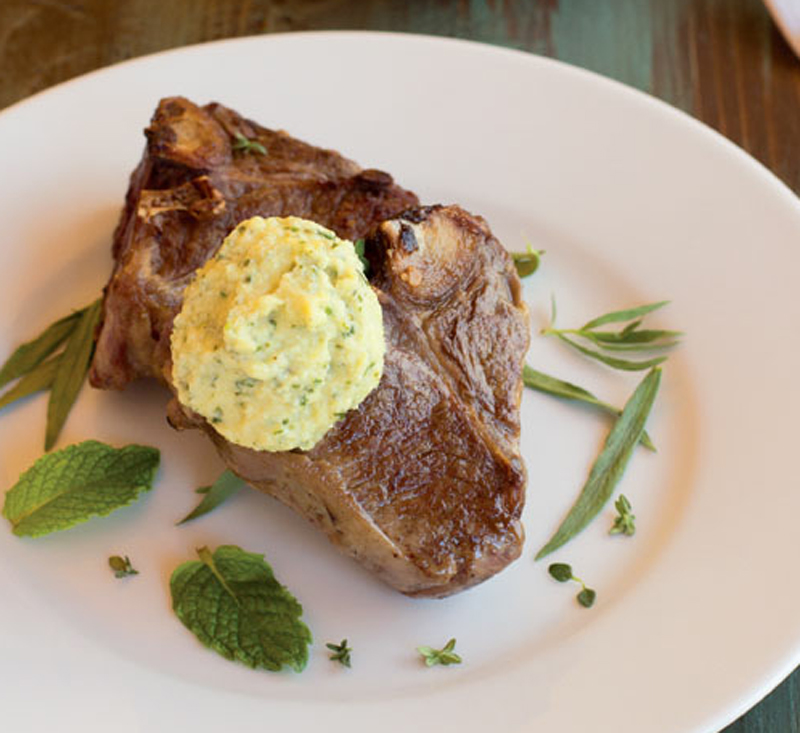 Lamb loin chops with garlic & herb whipped artichoke “butter” recipe