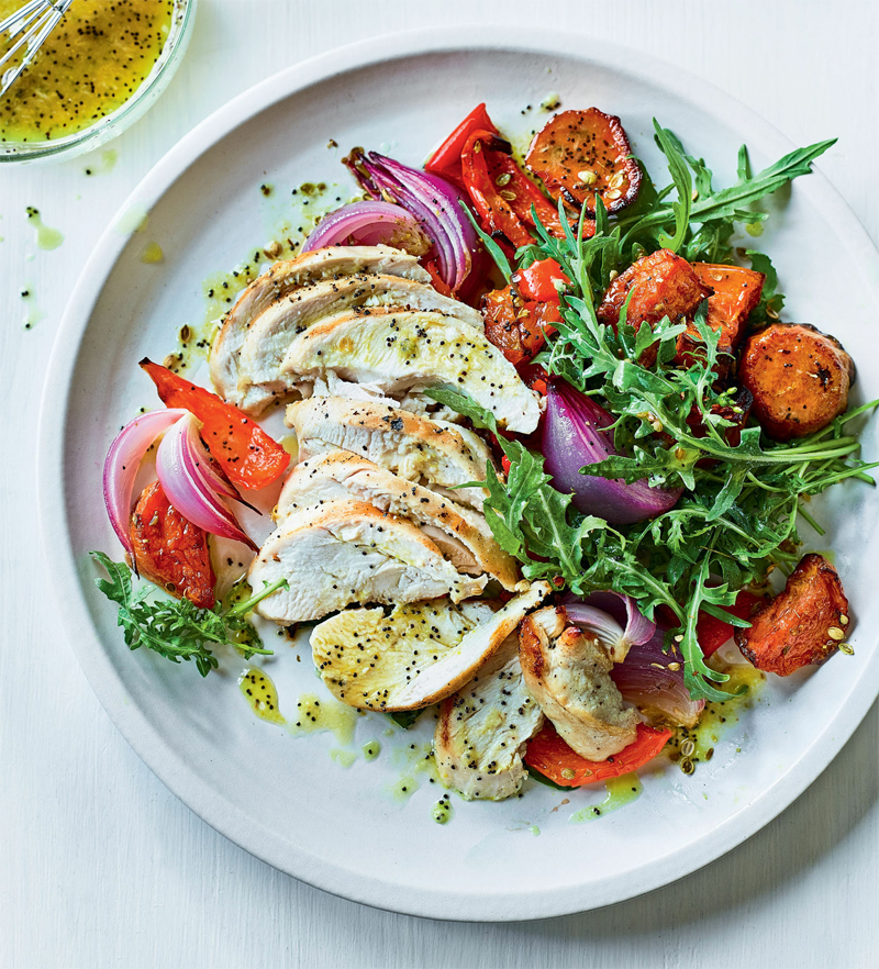 BBQ chicken & roasted sweet potato salad recipe