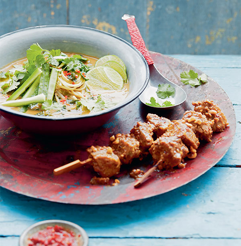 Gili gado noodle soup with fragrant satay chicken skewers recipe