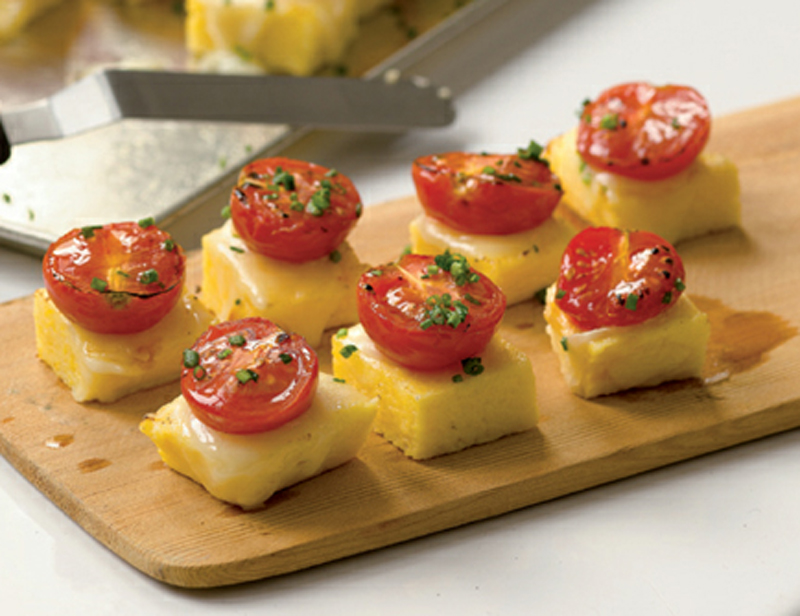 Hard polenta cakes with taleggio & cherry tomatoes recipe