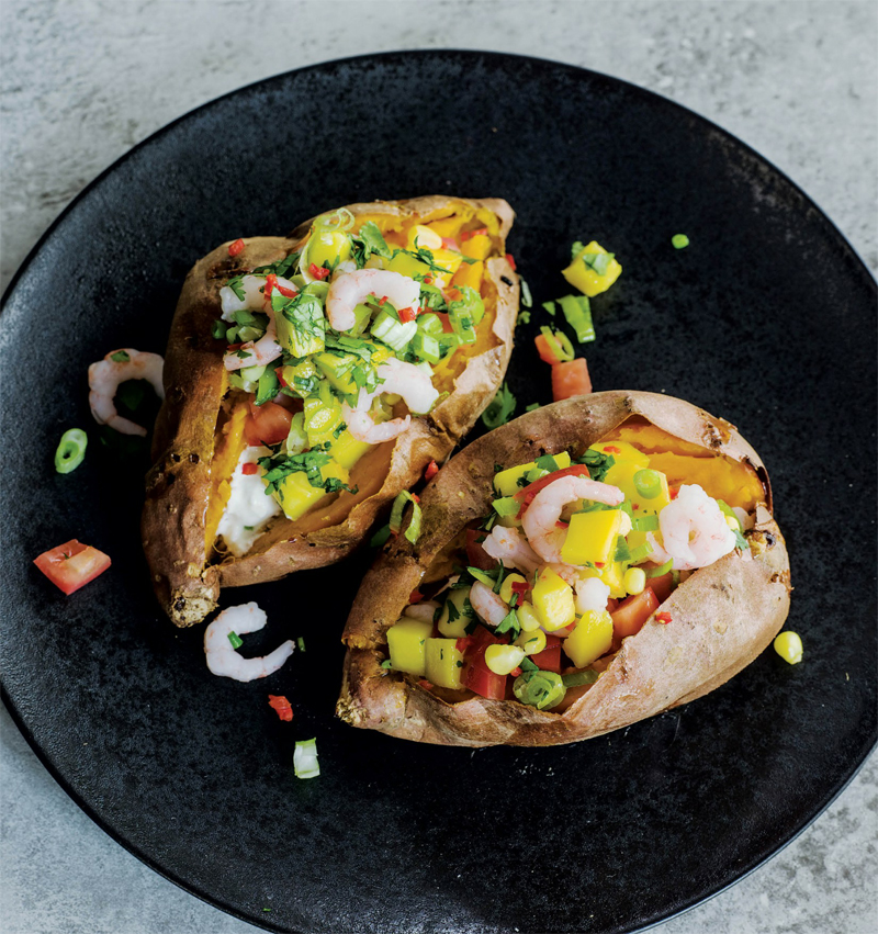 Shrimp filled baked sweet potatoes recipe