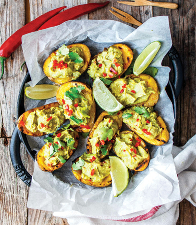 Crispy potato skins with a guacamole filling recipe