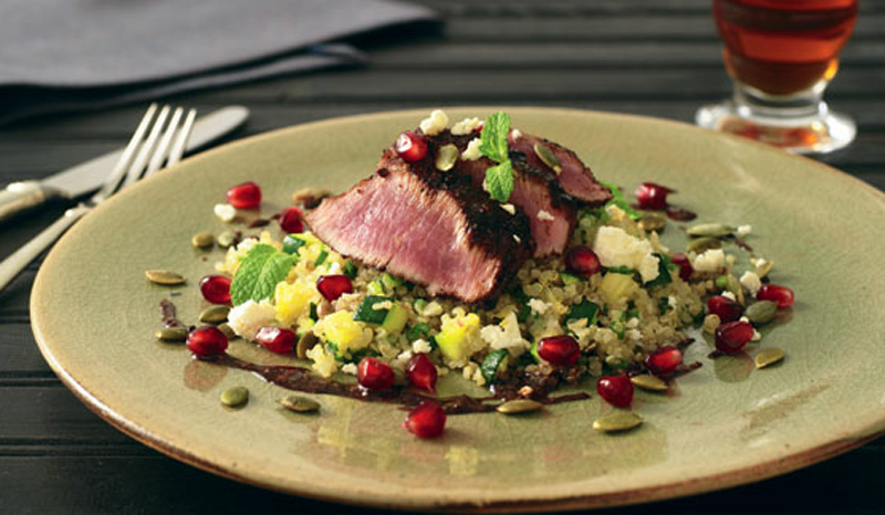 Grilled lamb loin with spiced pomegranate glaze recipe