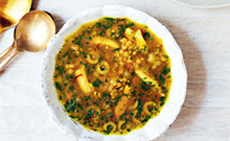 Moroccan-spiced chicken with olive, preserved lemon & couscous recipe