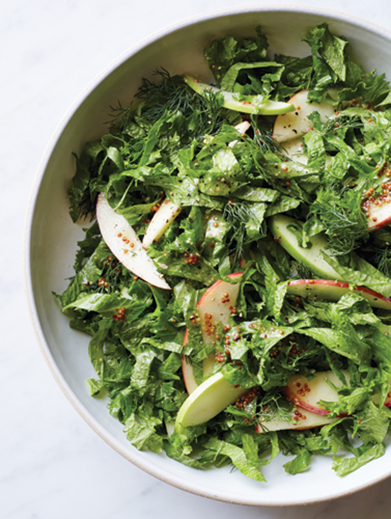 Mustard greens with apple cider-dijon dressing recipe