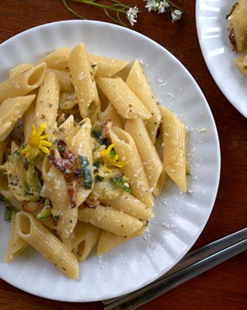 Pasta Carbonara with zucchini recipe