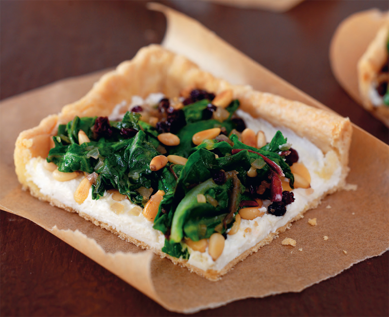 Sicilian tart with chard, feta, pine nuts, and currants recipe