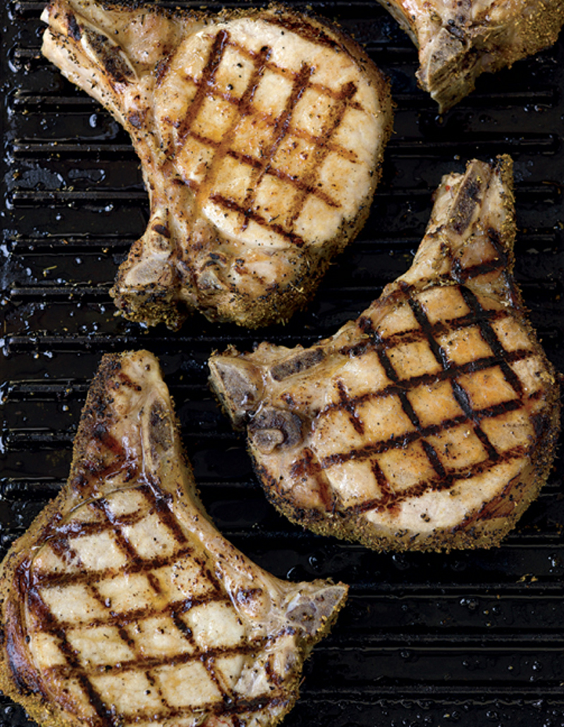 Brined pork chops with fennel pollen recipe