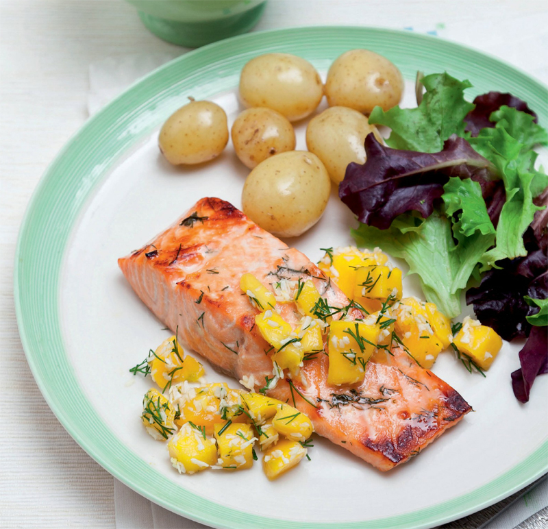 Broiled salmon with mango and lime salsa recipe