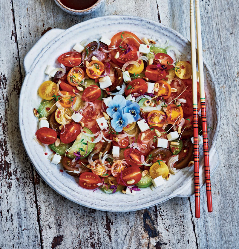 Heritage tomatoes and halloumi in yuzu-pon dressing recipe