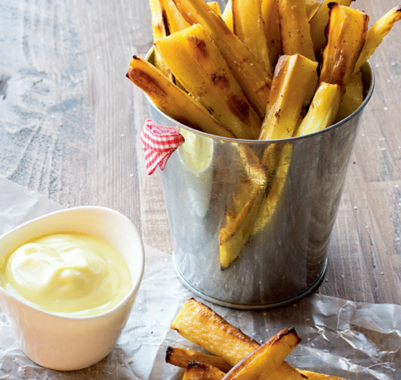 Parsnip wedges with garlic ‘mayo’ dipping sauce recipe