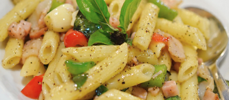 Penne pasta with ham & basil recipe