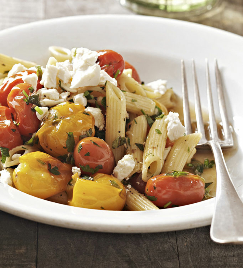 Penne with five herbs and ricotta salata recipe