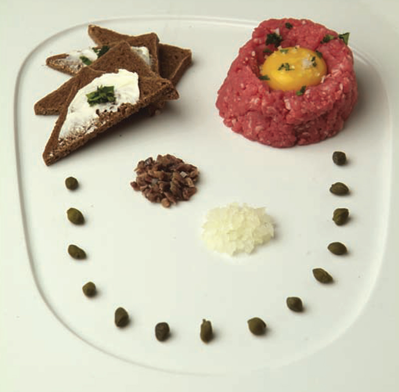 Raw ground beef with granishes recipe