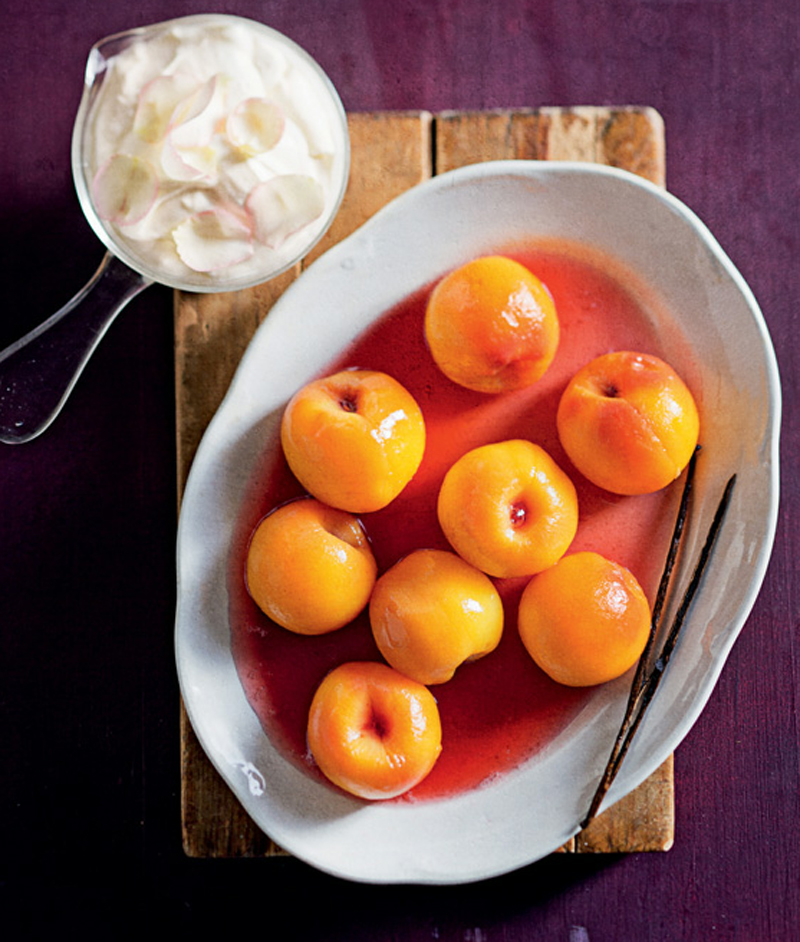 Roached peaches in rose recipe