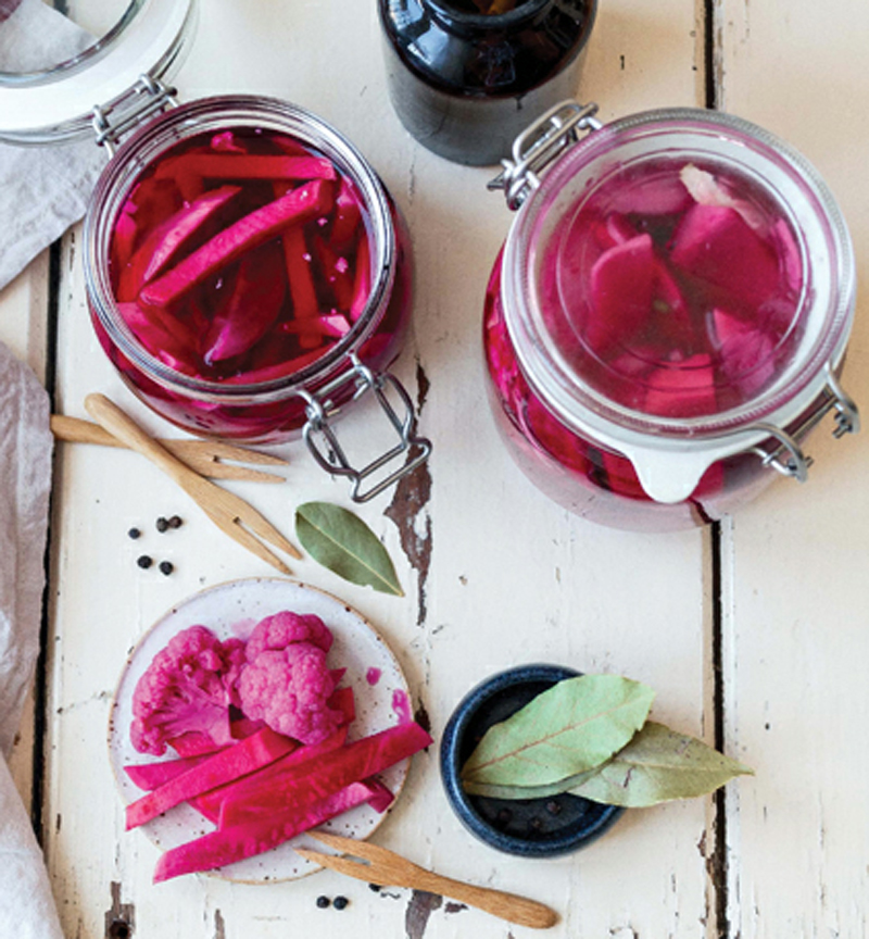 Pink pickles with turnip & cauliflower recipe