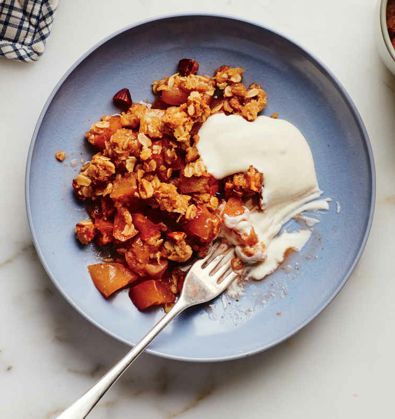 Salted almond apple crisp with barely whipped cream recipe