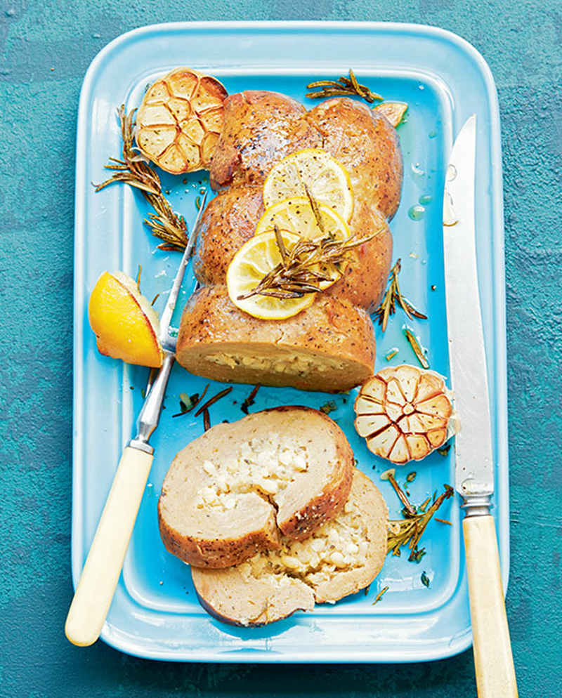 Smoky stuffed roast with pine nut, lemon & herb recipe