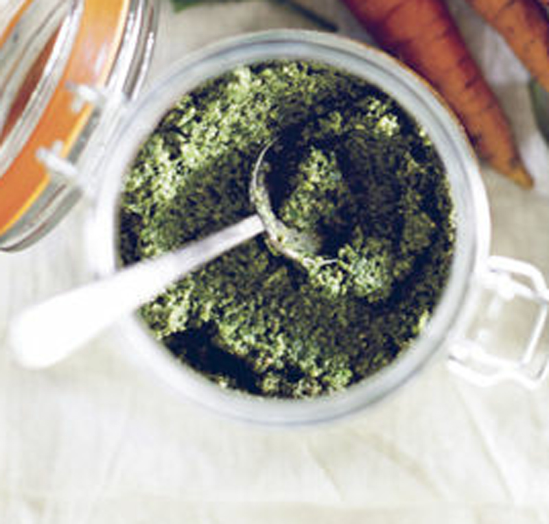 Carrot top and garlic scape pesto recipe