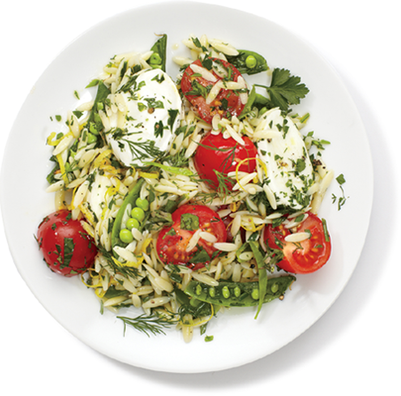 Mozzarella, orzo, and snap pea salad recipe