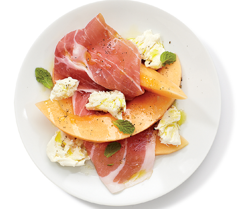 Mozzarella, prosciutto, and melon salad with mint recipe