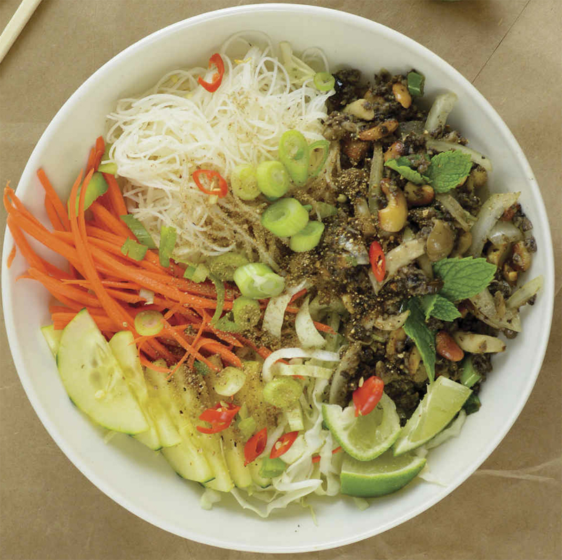 Mushroom larb bowl with rice noodles recipe