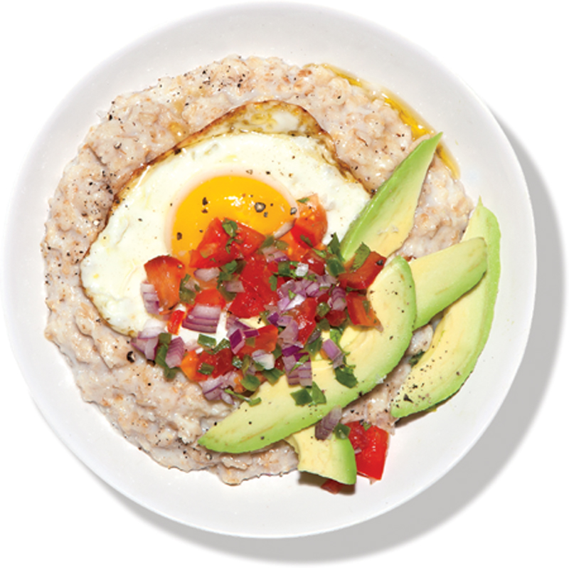 Oatmeal with fried egg and avocado recipe