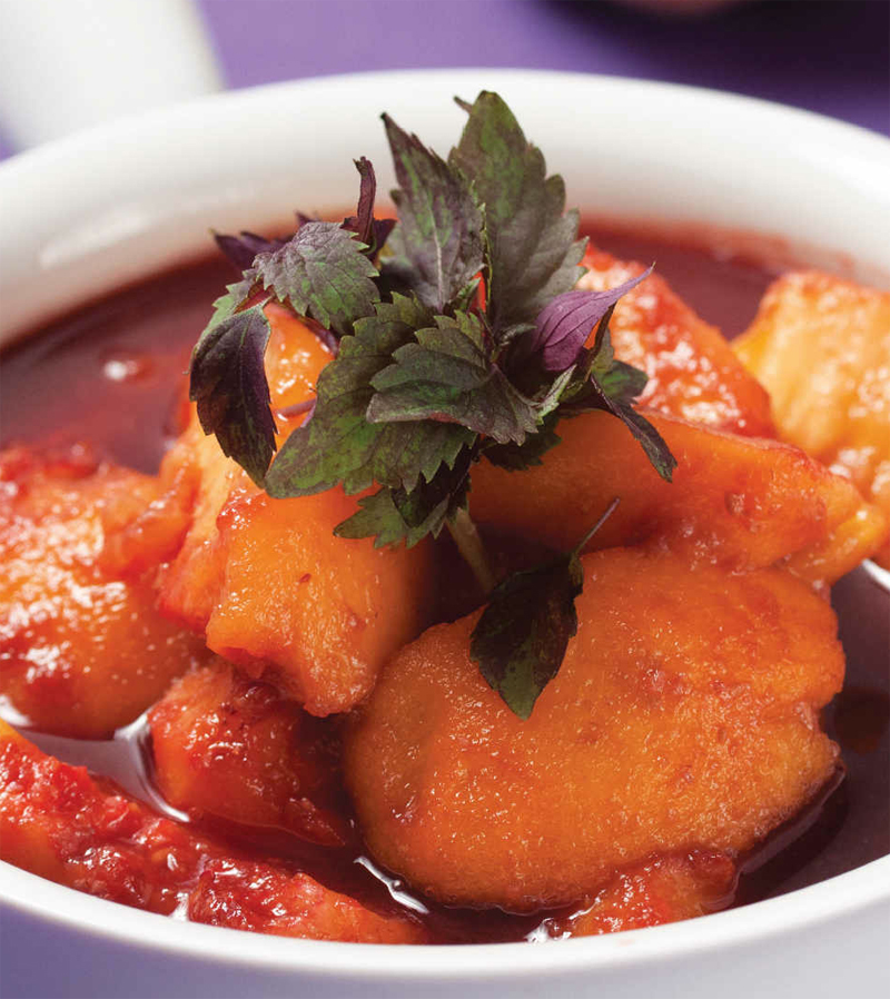 Poached peaches with raspberry sauce recipe