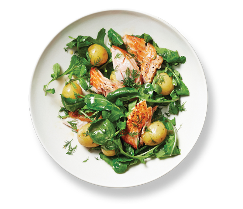 Salmon, potato, and arugula salad with dill dressing recipe