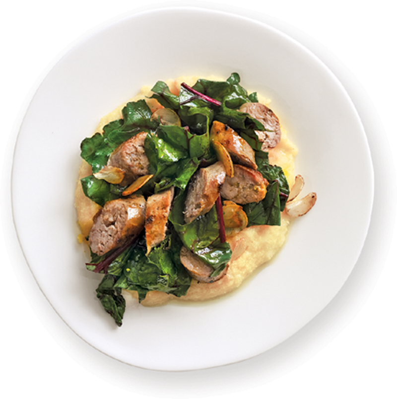 Sauteed sausage and swiss chard over polenta recipe