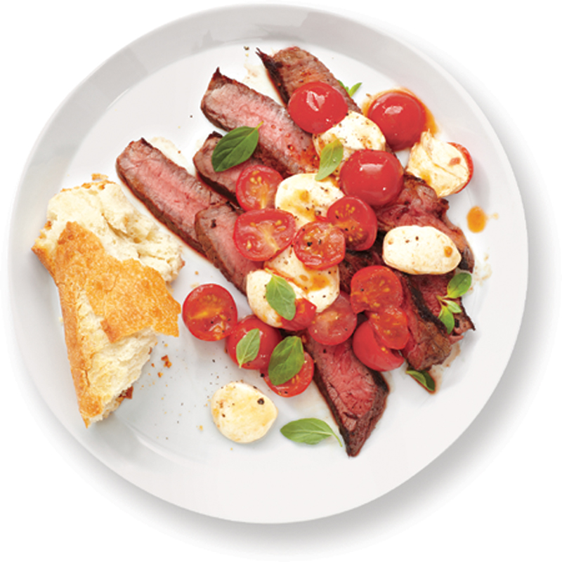 Steak with mozzarella and tomatoes recipe