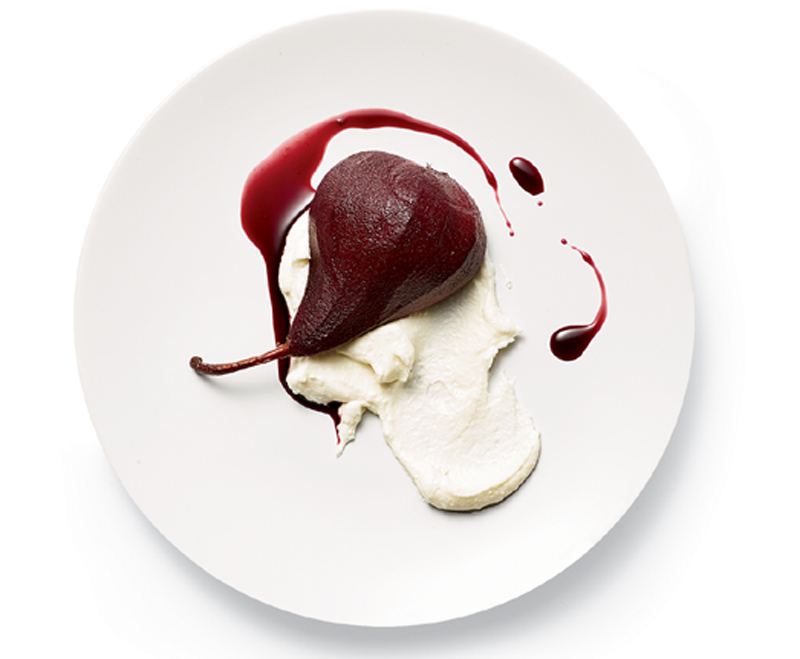 Wine-poached pears with whipped ricotta recipe
